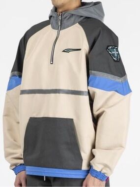 Rhude Beige, Charcoal & Blue Hooded Pullover Windbreaker